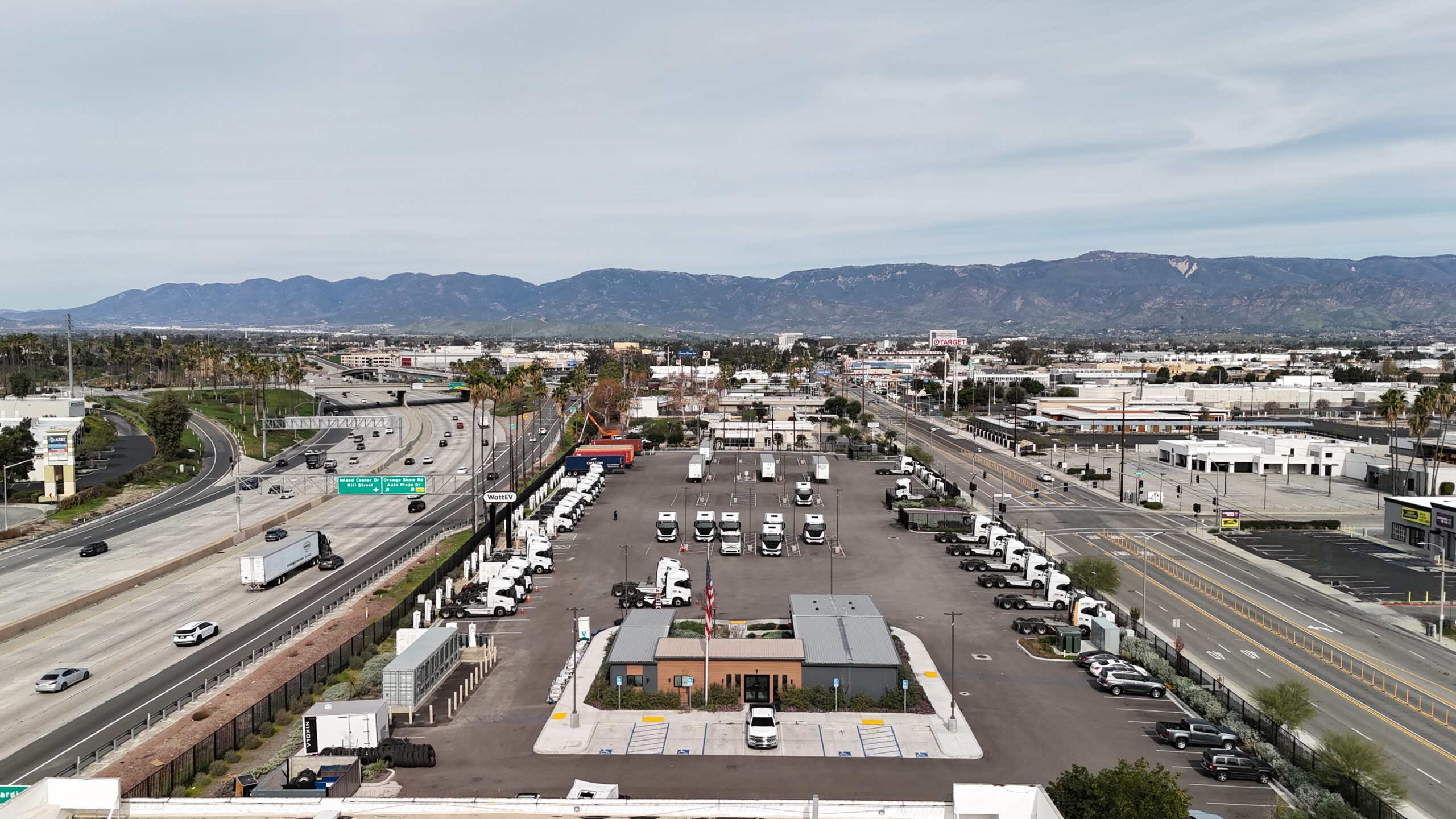 Aerial image of WattEV San Bernardino Charging depot